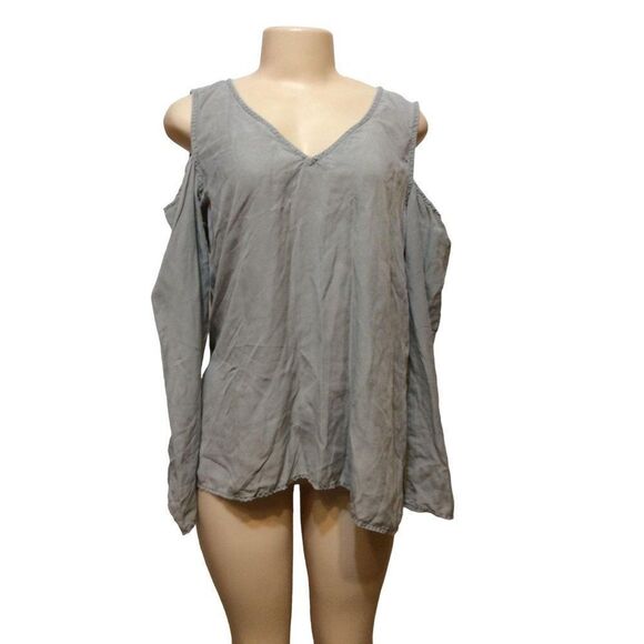 CLOTH & Stone Women Long Sleeve Tops Open Shoulder  Size L Gray - Picture 1 of 3